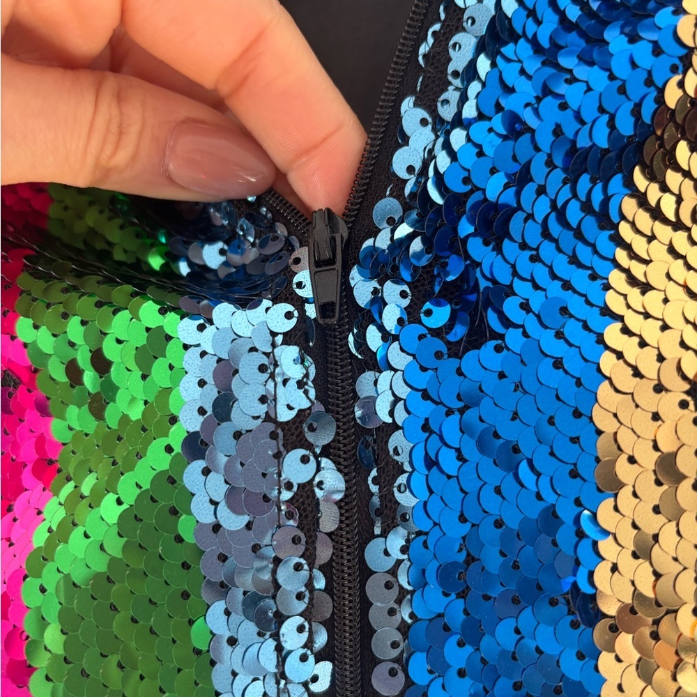 Cropped Long Sleeve Sequin Top - Multicolor Stripes - Picture 6 of 11